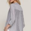 Long-Sleeve Split Round Neck Striped Woven Top – Black