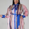 Long-Sleeve Non-Stretch Plus-Size Dress – Brown/Blue