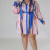 Long-Sleeve Non-Stretch Plus-Size Dress – Brown/Blue