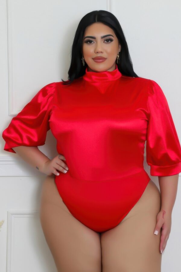 Plus Size Two-Piece Set with Semi-Stretch Bodysuit – Red