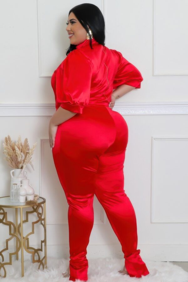 Plus Size Two-Piece Set with Semi-Stretch Bodysuit – Red
