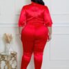 Plus Size Two-Piece Set with Semi-Stretch Bodysuit – Red