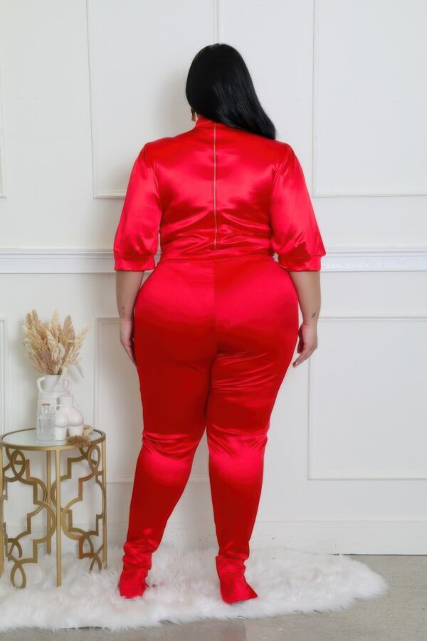 Plus Size Two-Piece Set with Semi-Stretch Bodysuit – Red