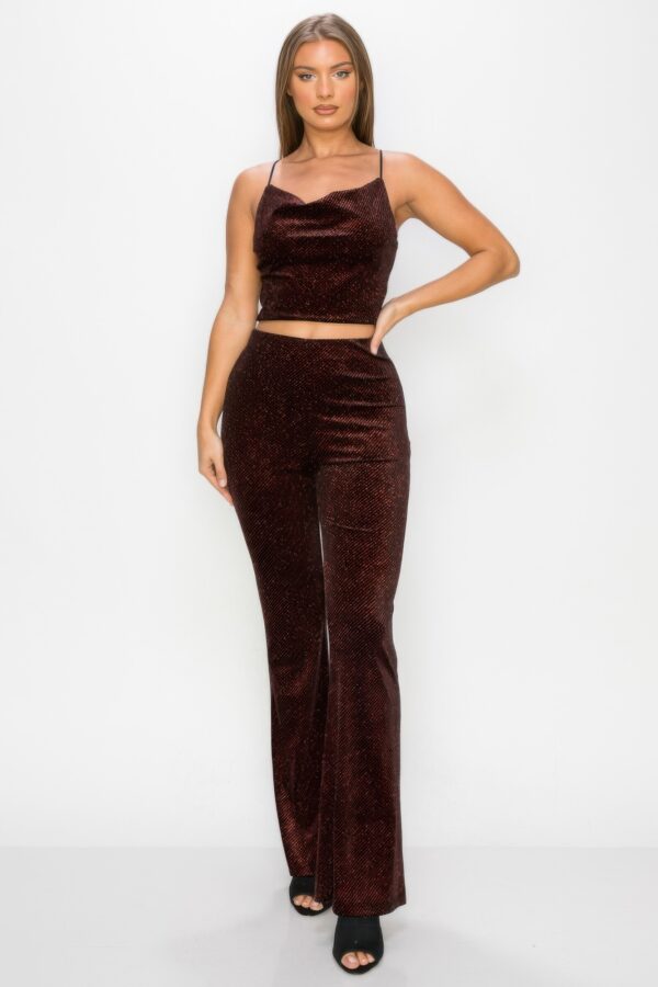 Glitter Flare High-Rise Elastic Pants – Black/Red