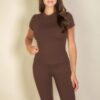 Fitted Short Sleeve Round-Neck T-Shirt – Coffee
