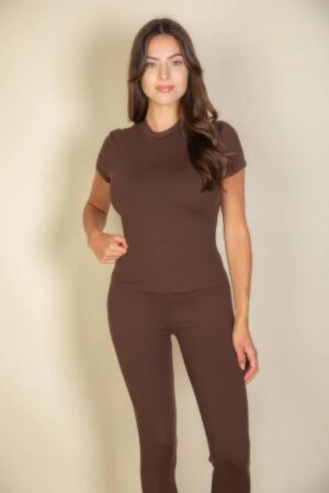 Fitted Short Sleeve Round-Neck T-Shirt – Coffee