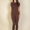 Fitted Short Sleeve Round-Neck T-Shirt – Coffee