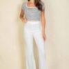 High-Waist Stretch Crepe Flare Pants – White