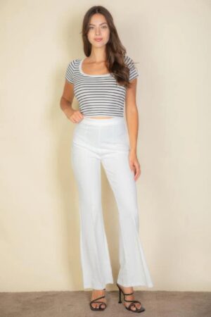 High-Waist Stretch Crepe Flare Pants – White