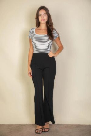 High Waist Stretch Crepe Flare Pants – Black