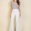High-Waist Stretch Crepe Flare Pants – White