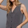 Pinstripe V-Neck Woven Vest with Front Buttons