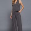 Pinstripe V-Neck Woven Vest with Front Buttons