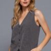Pinstripe V-Neck Woven Vest with Front Buttons