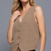 V-Neck Pinstripe Woven Vest – Khaki/White