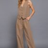 V-Neck Pinstripe Woven Vest – Khaki/White