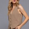 V-Neck Pinstripe Woven Vest – Khaki/White