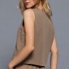 V-Neck Pinstripe Woven Vest – Khaki/White