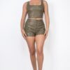 Faux Leather Square Neck Zipper Crop Top – Olive