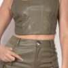 Faux Leather Square Neck Zipper Crop Top – Olive
