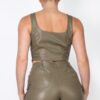 Faux Leather Square Neck Zipper Crop Top – Olive
