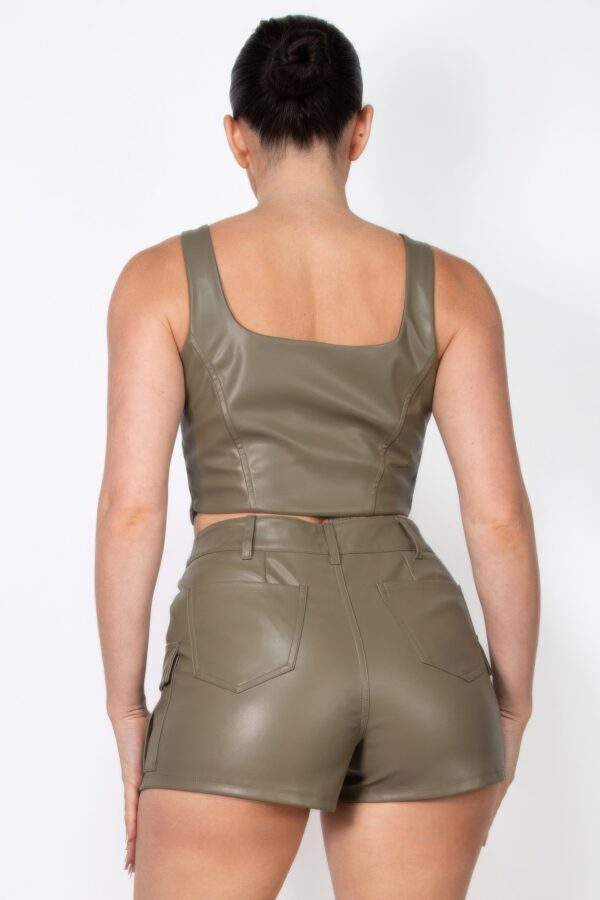 Faux Leather Square Neck Zipper Crop Top – Olive