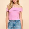 Off-Shoulder Ribbed Top – Aurora Pink