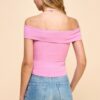 Off-Shoulder Ribbed Top – Aurora Pink