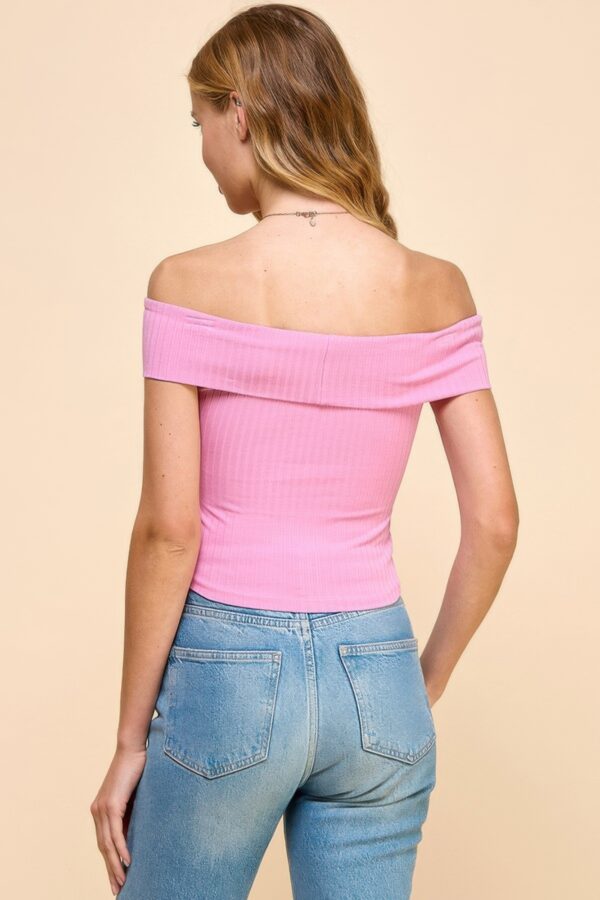 Off-Shoulder Ribbed Top – Aurora Pink