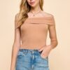Off-Shoulder Ribbed Top – Body-Hugging Mink Tan