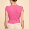 Ruching Shoulder Ribbed Top – Pink Girl Cotton-Blend
