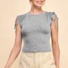 Ribbed Top with Shoulder Ruching – Heather Grey