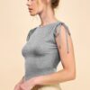Ribbed Top with Shoulder Ruching – Heather Grey