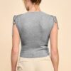 Ribbed Top with Shoulder Ruching – Heather Grey