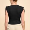 Ruching Shoulder Ribbed Top – Gathered Shoulder Detail, Black