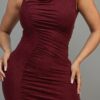 One-Shoulder Glitter Slitted Dress – Burgundy