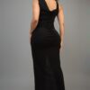 One-Shoulder Glitter Slit Dress – Black (Made in USA)