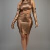 Short Dress with Gloves & Hoodie – Bronze Foil Knit