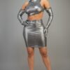 Short Metallic Mini Dress with Hoodie & Glove Sleeves – Silver