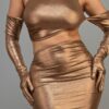 Short Dress with Gloves & Hoodie – Bronze Foil Knit