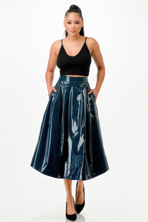 Stretch PU Midi Skirt with Pockets – Hunter Green