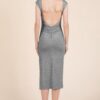 Ribbed Cap-Sleeve Boatneck Midi Dress with Open Back