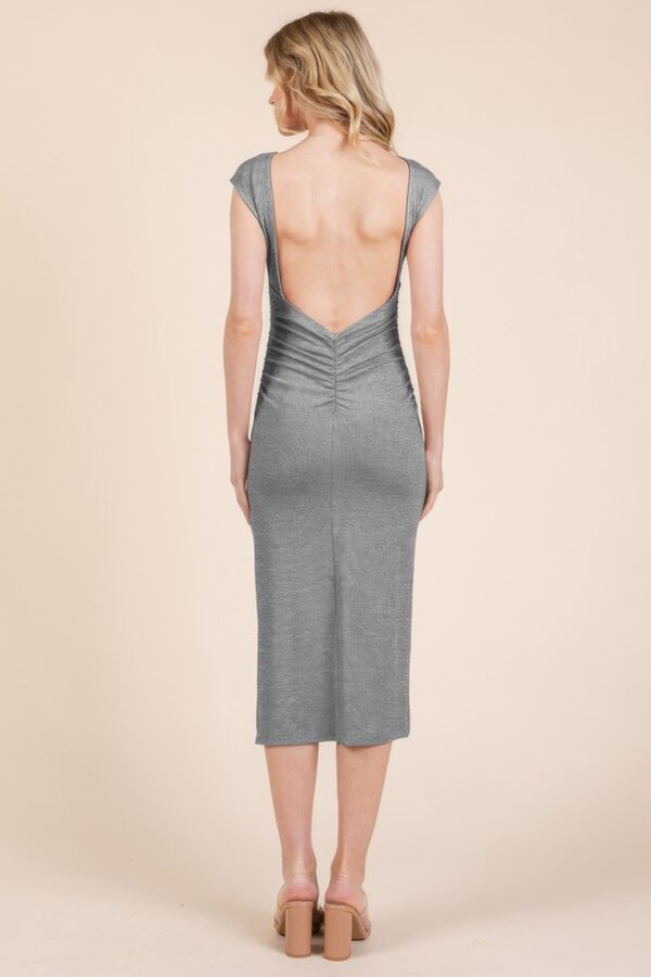 Ribbed Cap-Sleeve Boatneck Midi Dress with Open Back