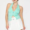 Halter Neck Buckled Open-Back Crop Top – Pool Mint