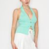 Halter Neck Buckled Open-Back Crop Top – Pool Mint