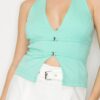 Halter Neck Buckled Open-Back Crop Top – Pool Mint