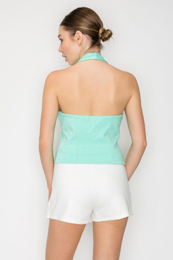 Halter Neck Buckled Open-Back Crop Top – Pool Mint