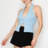 Halter Buckled Open-Back Crop Top – Powder Blue