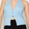 Halter Buckled Open-Back Crop Top – Powder Blue