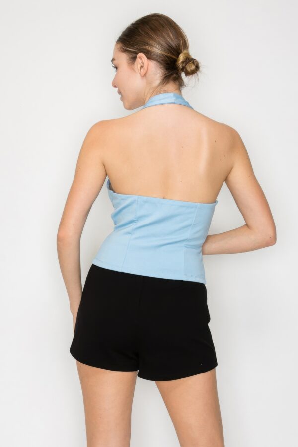 Halter Buckled Open-Back Crop Top – Powder Blue